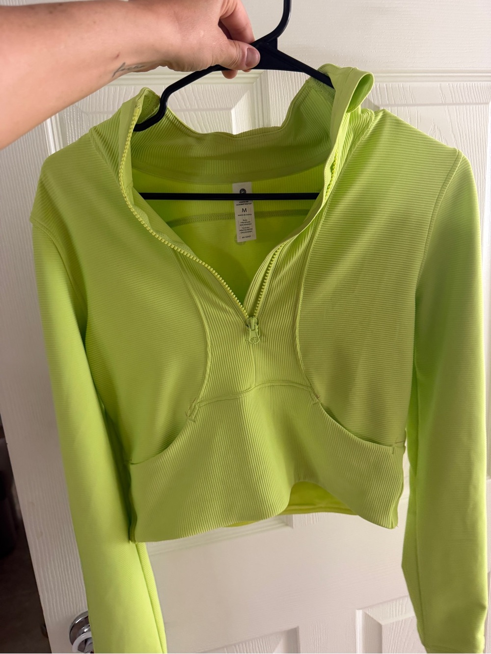 Women's Neon Lime Half-Zip Active Cropped Top